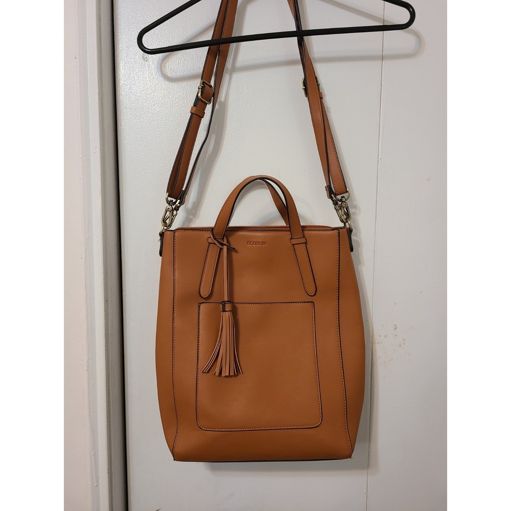 Ecosusi Women PU Leather Messenger Briefcase Backpack Laptop Bag Brown Gold Tone